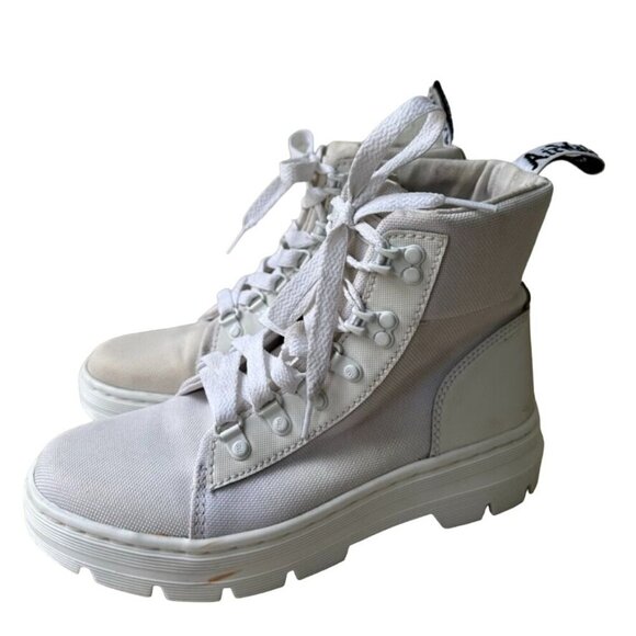 Dr. Martens Combs Women's White Canvas and Leather Lace up Combat Boots Size 7 - Picture 1 of 9